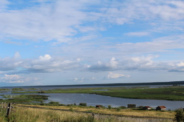 landscape with river and blue sky