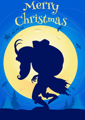 Merry Christmas! Scary illustration, Krampus coming to the town. 
