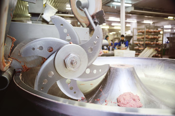 processing of meat in the food industry on a cutter