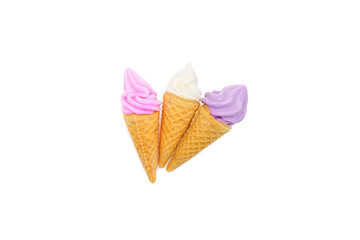 Meringues in mini cone isolated on white background.