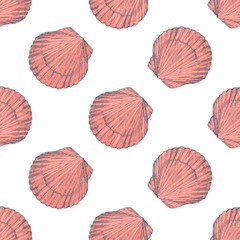 Hand drawn vector illustrations - seamless pattern of seashells. Marine background. Perfect for invitations, greeting cards, posters, prints, banners, flyers etc