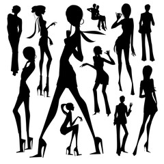 Obraz premium Set of silhouette of the woman isolated on white background