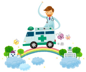 Obraz na płótnie Canvas Ambulance service from hospital to home