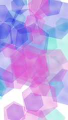 Multicolored translucent hexagons on white background. Vertical image orientation. 3D illustration