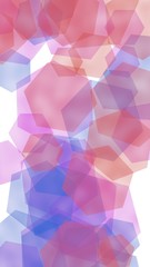 Multicolored translucent hexagons on white background. Vertical image orientation. 3D illustration
