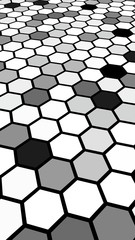 Black honeycomb with a gradient color. Perspective view on polygon look like honeycomb. Isometric geometry. 3D illustration