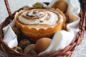Easter cake and eggs in the basket