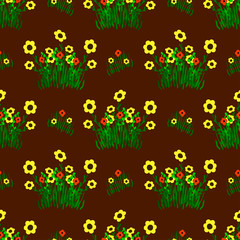 yellow and red flowers on a brown color
