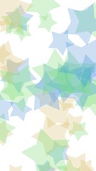 Multicolored translucent stars on a white background. Vertical image orientation. 3D illustration