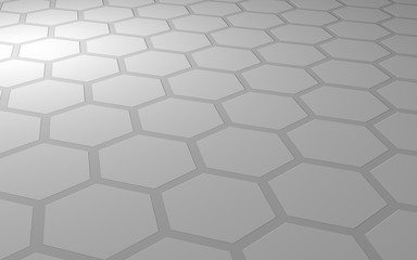 Honeycomb on a gray background. Perspective view on polygon look like honeycomb. Extruded, bump cell. Isometric geometry. 3D illustration