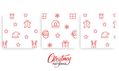 Christmas pattern. Set of Xmas seasonal patterns for presents wrapping paper. Gift wrap design.