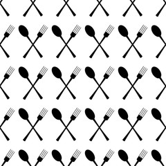 Vector illustration. fork cross spoon seamless pattern on white background. Restaurant menu design.