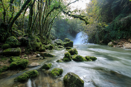 waterfalls of Trevi nel lazio. a Creek in the Woods in autumn 
