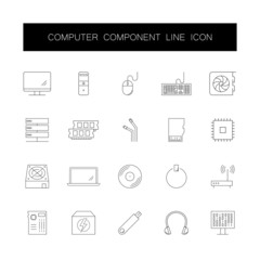 Line icons set. Computer component pack. Vector illustration