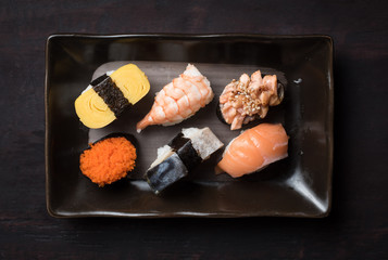 Sushi set on plate