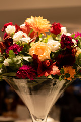 Centerpieces of flowers at wedding party