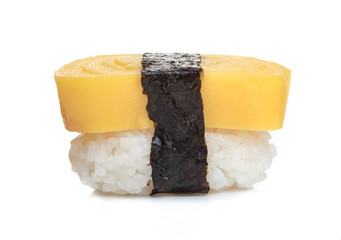 Tamako egg sushi isolated on white background