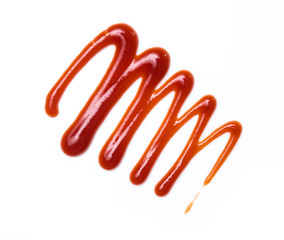 Red ketchup tomato sauce isolated on white background