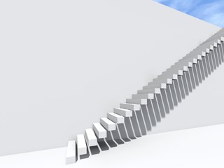 Conceptual stair on wall background building or architecture as metaphor to business success, growth, progress or achievement. 3D illustration of creative steps riseing up to the top as vision design