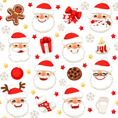 Christmas Seamless Pattern with Santa Claus Isolated