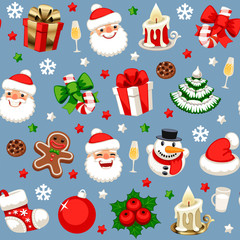 Christmas Seamless Pattern on Blue