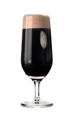 Glass of dark beer isolated on white background
