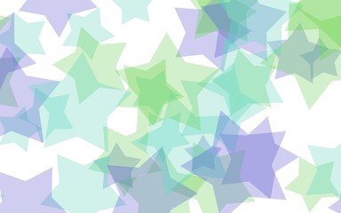 Multicolored translucent stars on a white background. Green tones. 3D illustration