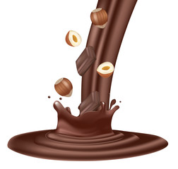 Chocolate splash with hazelnuts. vector illustration