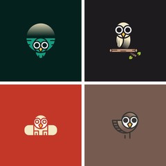 Bird Owl Set Idea Animal Abstract Illustration Icon Logo Design Template Element Vector