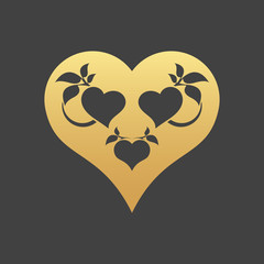 Abstract gold heart tree concept on a black background. Tree in heart.