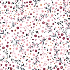 Foto op Plexiglas Mooi wild bloemen helder patroon in kleinschalige roze en rode bloemen. Liberty stijl weide. Floral naadloze achtergrond voor textiel, boekomslagen, © MSNTY_STUDIOX