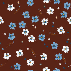 Wild flower seamless pattern ,elegant gentle trendy  in mid-scale flower. Floral meadow background for textile, fabric, covers, manufacturing.
