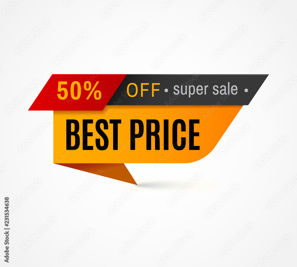 Wall mural Price label. Special offer sale tag. 50 off discount sticker, retail badge vector template