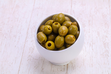 Pickled olives in the bowl