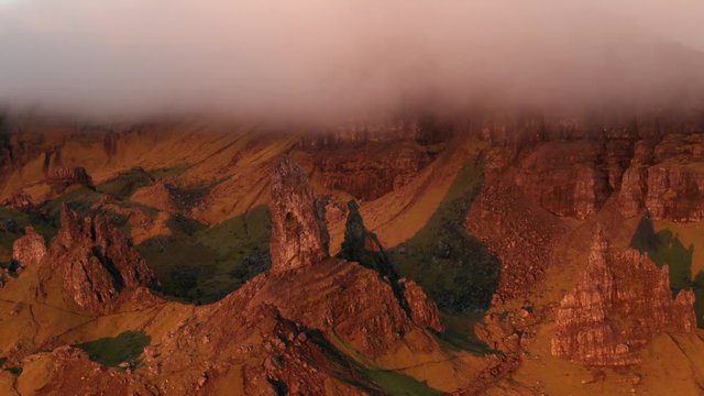 Skye mountain and cloudy weather sunrise aerial shot of Stor