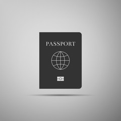 Passport with biometric data icon isolated on grey background. Identification Document. Flat design. Vector Illustration