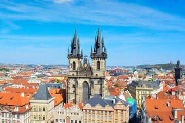 View of red roofs of Prague