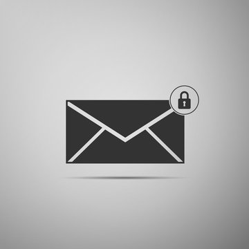 Email message lock password icon isolated on grey background. Envelope with padlock sign. Private mail and security, secure, protection, privacy symbol. Flat design. Vector Illustration