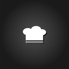 Chef hat icon flat. Simple White pictogram on black background with shadow. Vector illustration symbol