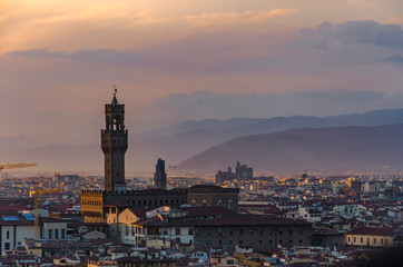 Cityscape of the italian city of Florence in the dusk
