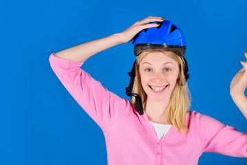 Cycling woman in biking protective helmet ready for workout. Sporty lifestyle and recreation concept. Girl in bicycle helmet. Female cyclist in sport helmet. Smiling sporty woman wearing biking helmet