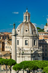 Colonna Traiana and Chiesa del Santissimo Nome di Maria al Foro Traiano in Rome