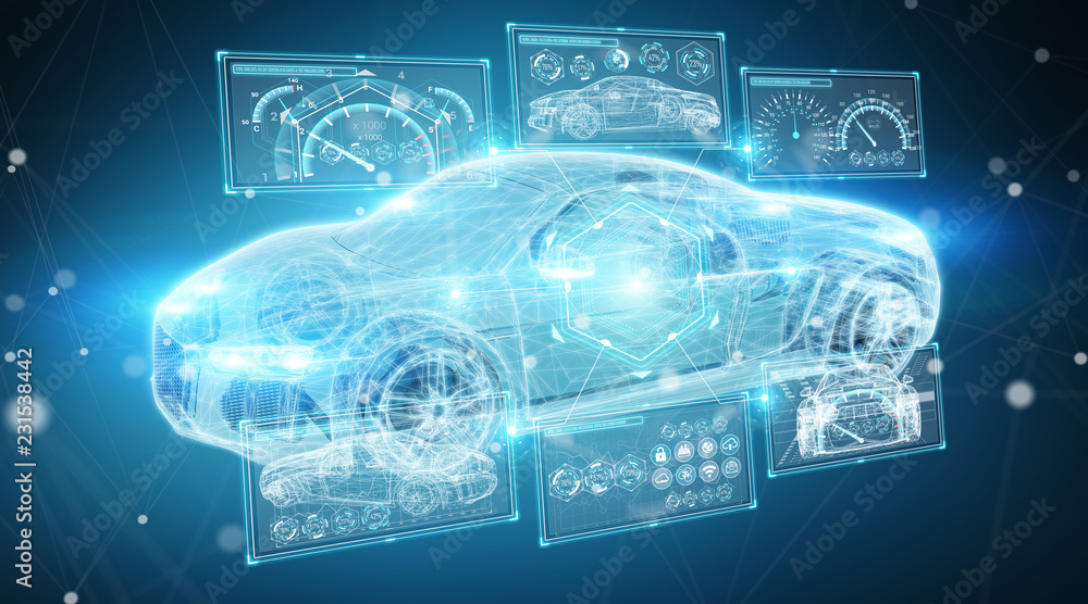 Poster modern digital smart car interface 3d rendering