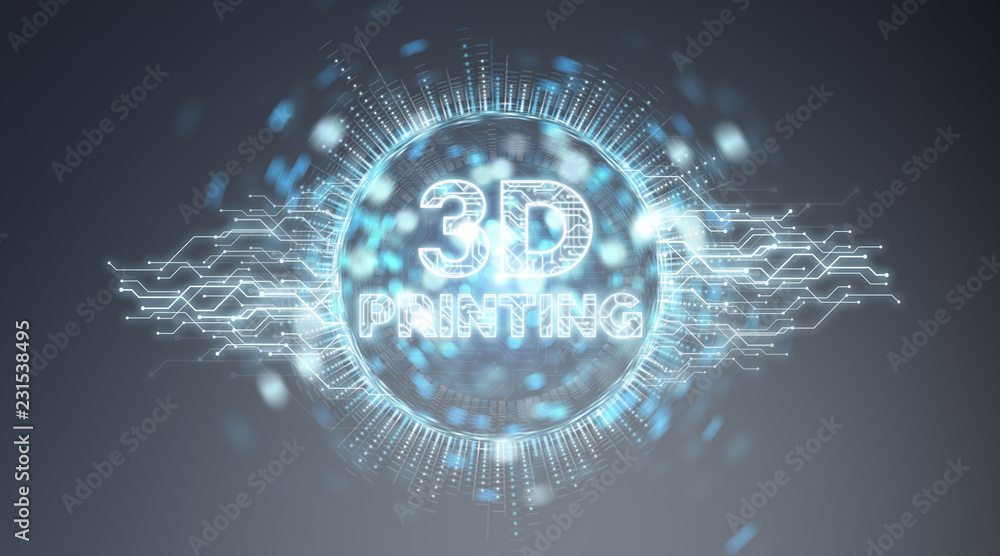 Poster 3d printing digital text hologram background 3d rendering