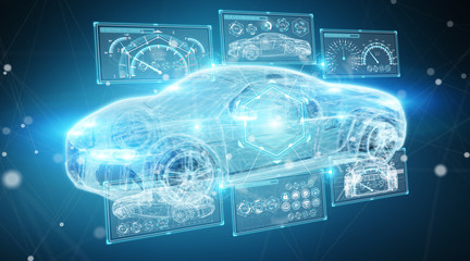 Modern digital smart car interface 3D rendering - obrazy, fototapety, plakaty