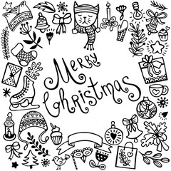 Set of cute hand-drawn Christmas elements