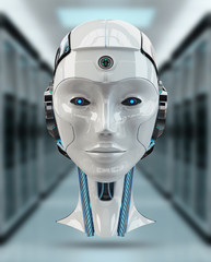 Cyborg head artificial intelligence 3D rendering