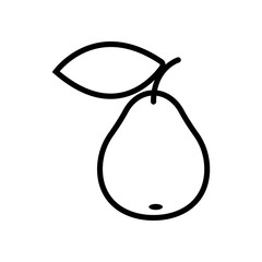 Fruit and berry collection - pear. Line icon of whole pear with leaf. Vector Illustration 