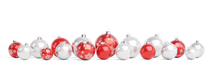 Red and silver christmas baubles isolated 3D rendering