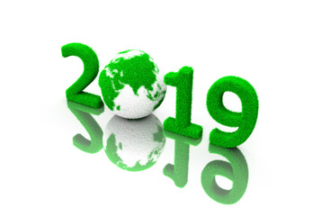New Year 2019 with Grass - 3D Rendering Image